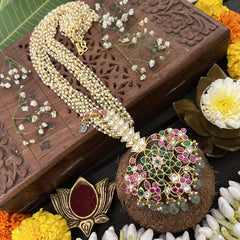 Vriksham Antique Designer Pendant Jadau Kundan 10 Layered Mala-Aqua Green Beads-J3281