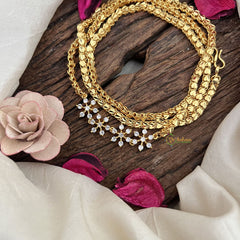 Vriksham Antique Golden 4 White Floral Moggapu Gold Chain-G19621