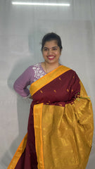 Vriksham Maroon & Yellow Border With Butta Design Kalyani Cotton Saree-VS4952
