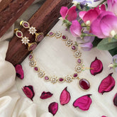 Vriksham Designer Floral With Pear AD Stone Neckpiece-Red-G20409