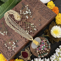 Vriksham Lakshmi White Stone Designer Pearl 5 Layer Beaded Mala-Red Green-J3321