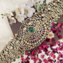 Vriksham Premium Victorian Diamond Bridal Hip Belt-Green Beads-Green-G17606