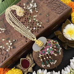 Vriksham Lakshmi White Stone Designer Pearl 5 Layer Beaded Mala-Red Green-J3321