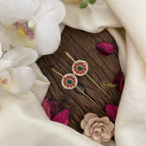 Vriksham Circle Shaped Bugadi Style Earrings-Red Green-G16680