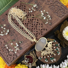 Vriksham Lakshmi White Stone Designer Pearl 5 Layer Beaded Mala-Red Green-J3321