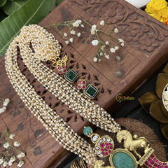 Vriksham Dual Lion Face Pendant Jadau Kundan Layered Mala-Red, Green & White-J3286