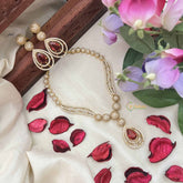 Vriksham Classic Crystal Shine Tear Drop Style AD Stone Neckpiece-Red-G20405