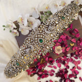 Vriksham Green Victorian Diamond Hipbelt-Elephant Peacock-White Bead-Green Pearls-G17646