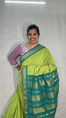 Vriksham Mint Green & Pine Green Border With Butta Design Kalyani Cotton Saree-VS4976