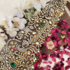 Vriksham Green Victorian Diamond Hipbelt-Elephant Peacock-White Bead-Green Pearls-G17646