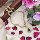 Vriksham Classic Crystal Shine Tear Drop Style AD Stone Neckpiece-Green-G20406