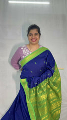 Vriksham Royal Blue & Lime green Border With Butta Design Kalyani Cotton Saree-VS4949