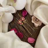 Vriksham Maanga Bugadi Style Earrings-Red White-Pearls-G16676