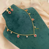 Vriksham Ruby Red Heart Dangle Necklace Set With Matching Studs Pendant Chain-G21812
