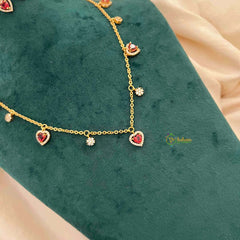 Vriksham Ruby Red Heart Dangle Necklace Set With Matching Studs Pendant Chain-G21812