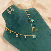 Vriksham Classic Heart Dangle Necklace Set With Matching Studs Pendant Chain-Aqua Green-G21813