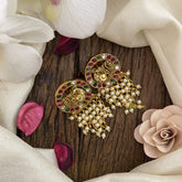 Vriksham Antique Peacock Red Green Cluster Pearl Studs-G16648