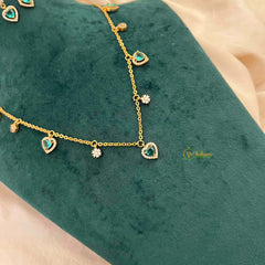 Vriksham Classic Heart Dangle Necklace Set With Matching Studs Pendant Chain-Aqua Green-G21813