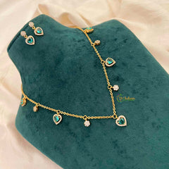Vriksham Classic Heart Dangle Necklace Set With Matching Studs Pendant Chain-Aqua Green-G21813