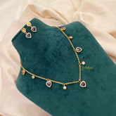 Vriksham Classic Heart Dangle Necklace Set With Matching Studs Pendant Chain-Purple-G21814