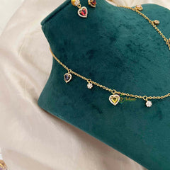 Vriksham Classic Multi Color Heart Dangle Necklace Set With Matching Studs Pendant Chain-G21815