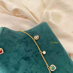 Vriksham Classic Multi Color Heart Dangle Necklace Set With Matching Studs Pendant Chain-G21815