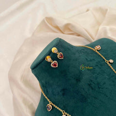 Vriksham Classic Multi Color Heart Dangle Necklace Set With Matching Studs Pendant Chain-G21815