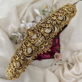 Vriksham Antique Gold Goddess Waist Belt With Peacock AD Stone Motif Bridal Hipbalt-Red-Gold Bead-G19624