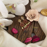 Vriksham Antique Red Kemp Stone Earrings-Off White Bead-Red Pearls-G16653