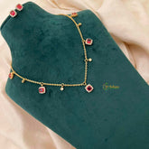 Vriksham Ruby Red & Cubic Zirconia Dainty Charm Necklace Set With Matching Studs Pendant Chain-G21816