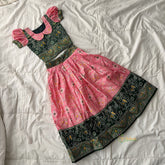 Dark Green & Pink Colour Traditional Girls Lehenga Set -VS3770