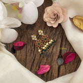 Vriksham Antique Red Green Kemp Stone Earrings-Off White Bead-Green Pearls-G16655