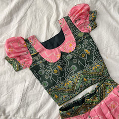 Dark Green & Pink Colour Traditional Girls Lehenga Set -VS3770