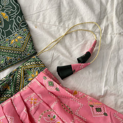 Dark Green & Pink Colour Traditional Girls Lehenga Set -VS3770