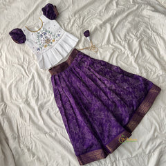 Purple & White Colour Embroidered Girls Lehenga Set -VS3769