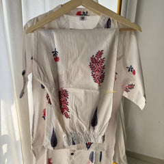 Vriksham Floral Print Co-ord Set-White-VS4422