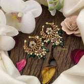 Vriksham Unique Half Moon Style Earrings-Green Beads-Pearls-G16650