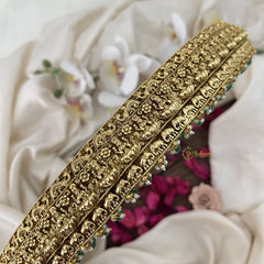 Vriksham Antique Gold Lakshmi Temple Vaddanam with Pearl Drops Bridal Hipbalt-Green Bead-G19626