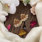 Vriksham Unique Red Kemp Stone Chandbali Earrings-Rice Pearls-G16651