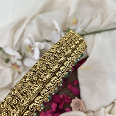 Vriksham Antique Gold Lakshmi Temple Vaddanam with Pearl Drops Bridal Hipbalt-Green Bead-G19626