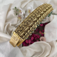 Vriksham Antique Gold Lakshmi Temple Vaddanam with Pearl Drops Bridal Hipbalt-Green Bead-G19626