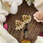 Vriksham Unique Red,Green & White Kemp Stone Chandbali Earrings-Rice Pearls-G16672