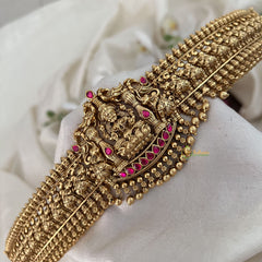 Vriksham Elegant Lakahmi With Elephant Design Hipbelt-Red-Gold Bead-G19622