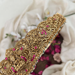 Vriksham Peacock Embossed Lakshmi Waist Ornament Bridal Hipbalt-Red-Green Bead-G19628