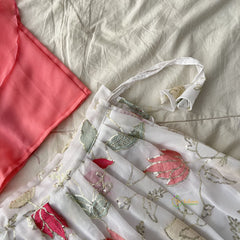 White & Peach Colour Embroidered Girls Lehenga Set -VS3771