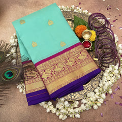 Teal Ganga Jamuna Border Korvai Pure Silk Saree - VS3980
