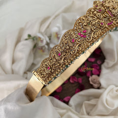 Vriksham Peacock Embossed Lakshmi Waist Ornament Bridal Hipbalt-Red-Green Bead-G19628