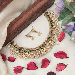 Vriksham Unique Gold Look Pearls Style Choker Neckpiece-Green Red-G20386