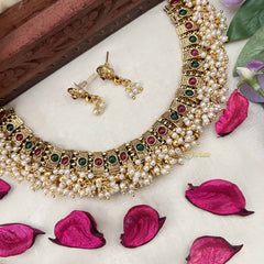 Vriksham Unique Gold Look Pearls Style Choker Neckpiece-Green Red-G20386