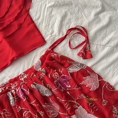 Red Colour Embroidered Girls Lehenga Set -VS3772